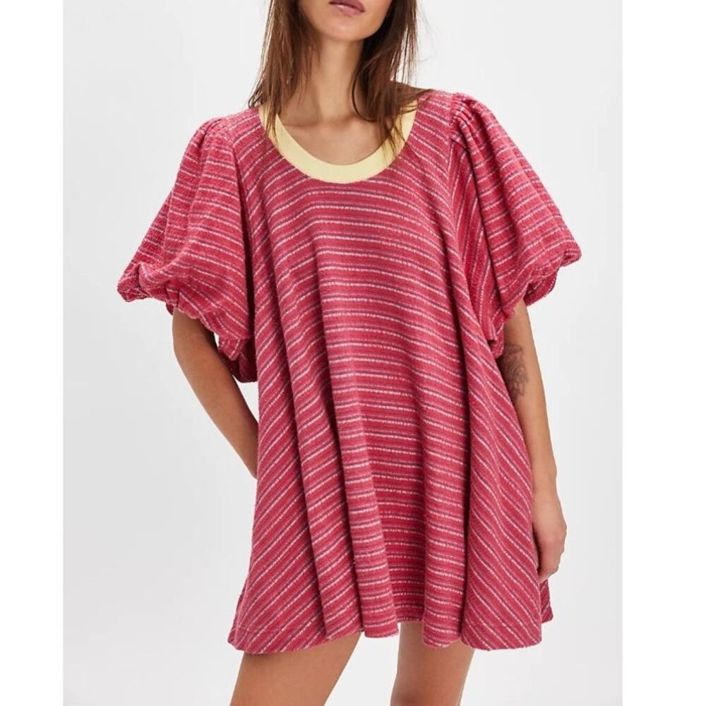 Free People Hudson Red Striped Cotton A-Line Tunic Mini Dress Womens Small